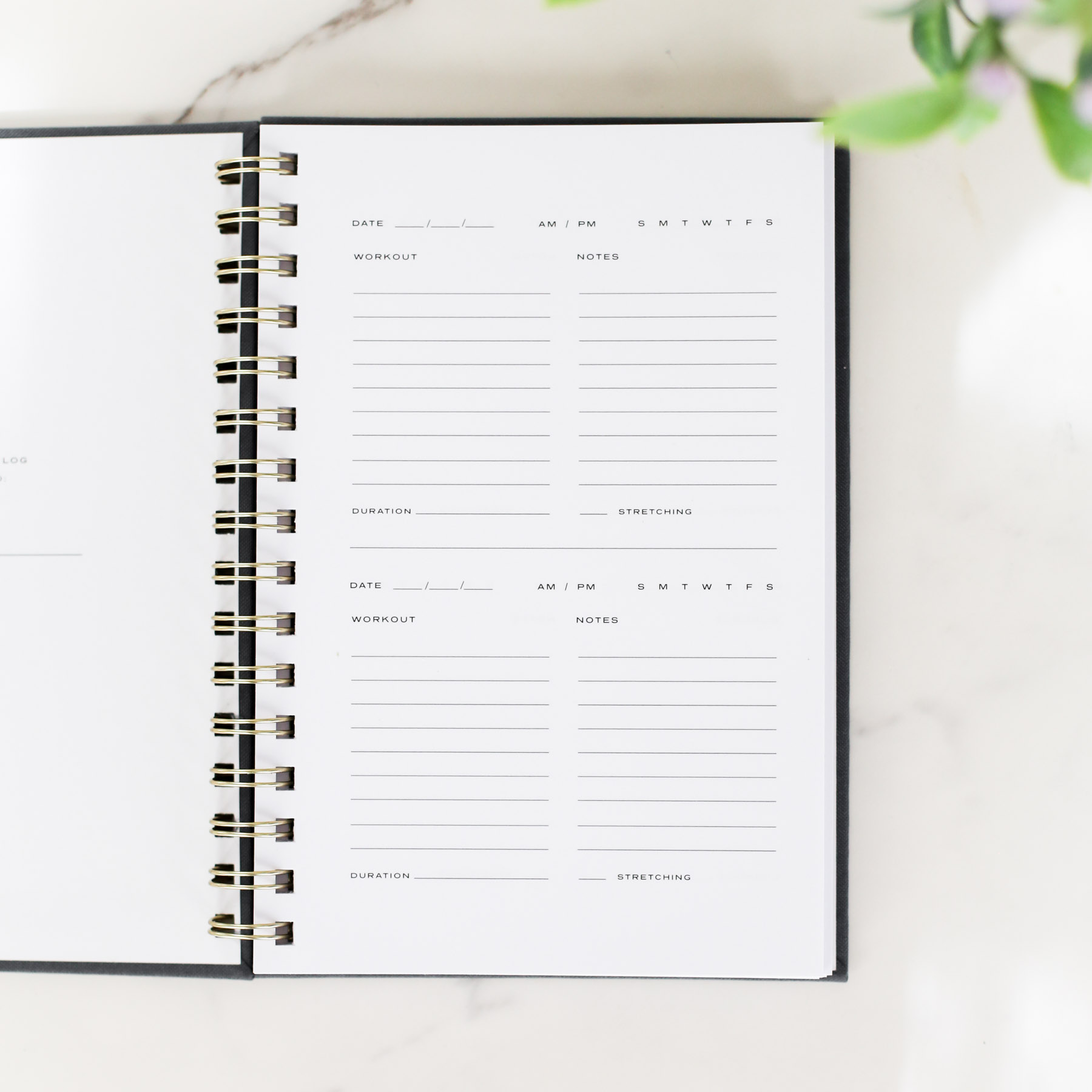 Workout log inside pages